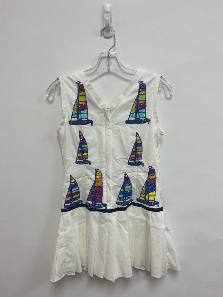 Queen Of Sparkles Size XS White Multi Color Boats Sleeveless Ladies Dress