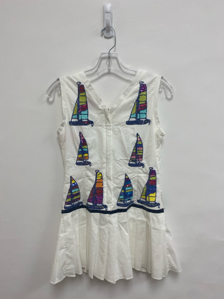 Queen Of Sparkles Size XS White Multi Color Boats Sleeveless Ladies Dress