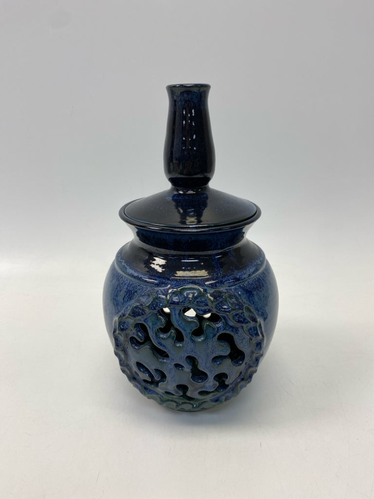 Blue Cut-Out Pottery Candleholder(s)