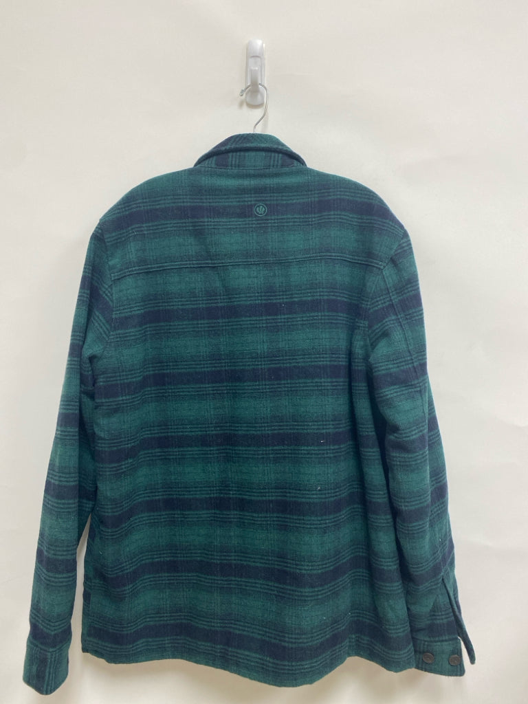 FAT FACE Size XL Navy/Green Plaid Button Up Wool Blend Men&