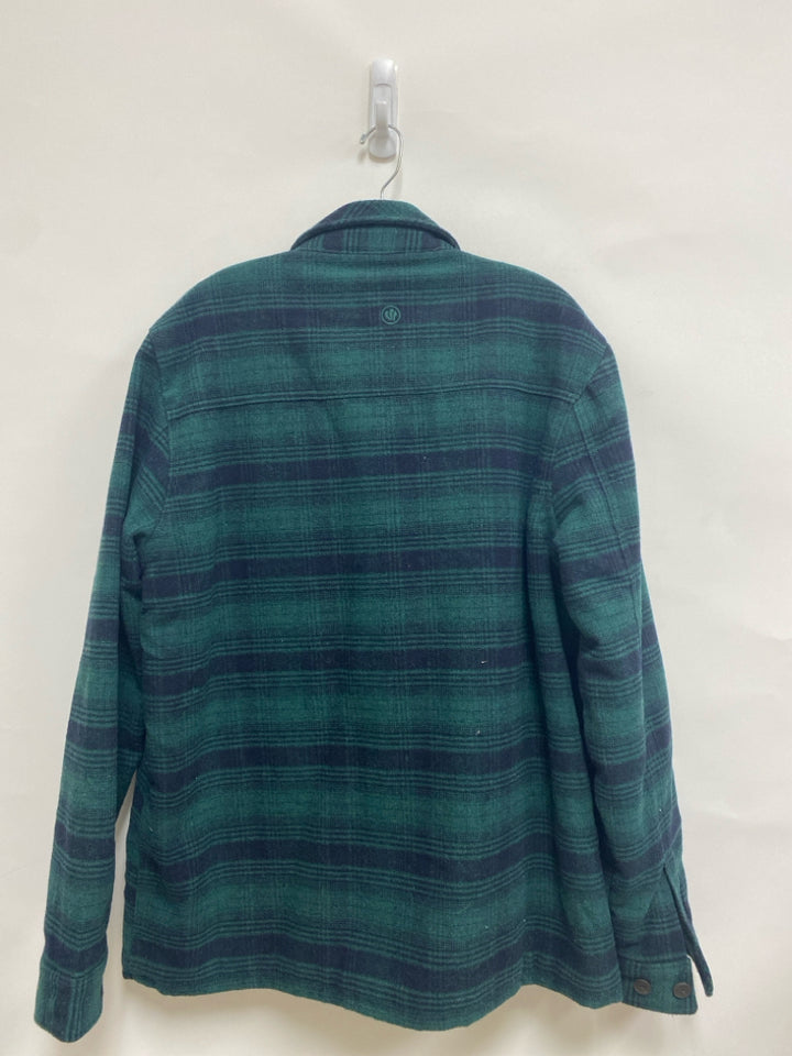 FAT FACE Size XL Navy/Green Plaid Button Up Wool Blend Men&