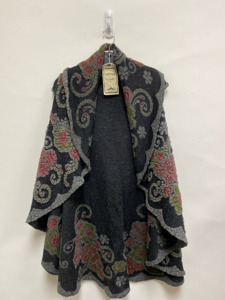 Size L Black Gray/Green Wool Blend Ladies Sweater Vest