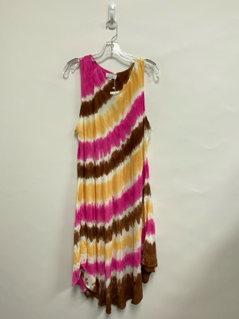 NWT TAMSY Size OSFA Yellow Brown/Pink Tie Dye Sleeveless Ladies Dress