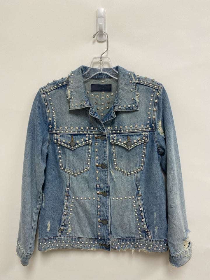 BlankNYC Size S Faded Denim Distressed Jeweled Ladies Jacket