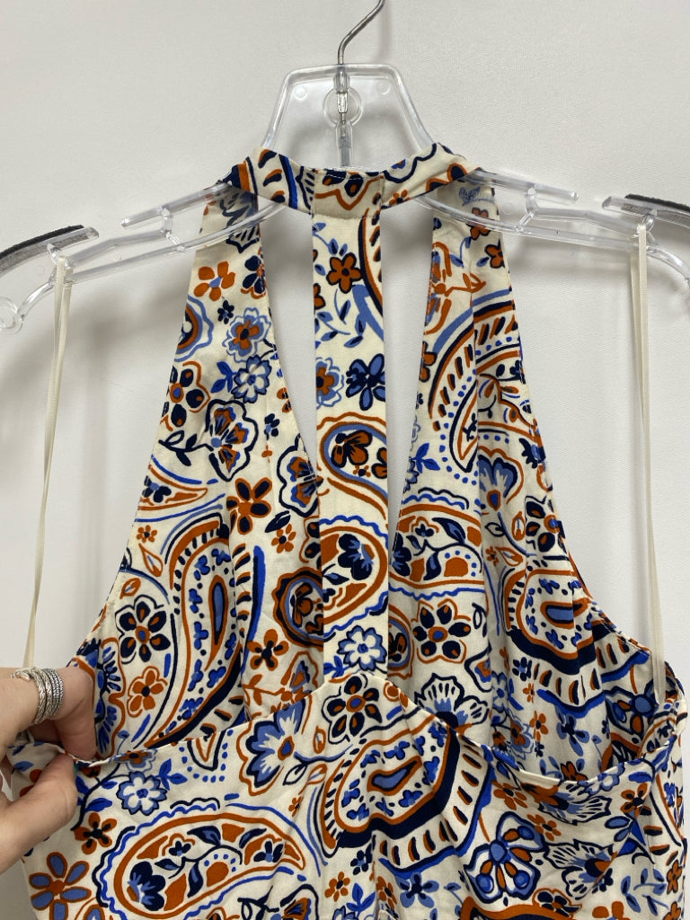 VINCE CAMUTO Size M Cream Orange/Blue Flowers Maxi Ladies Dress