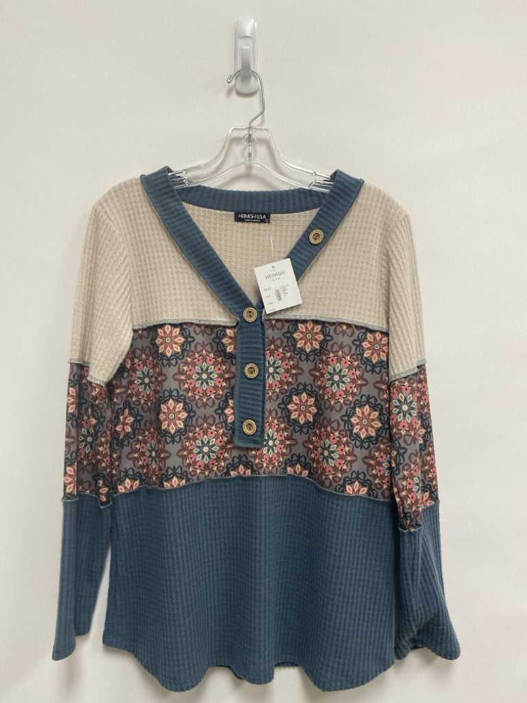 NWT Size S Cream Slate Blue Waffle Ladies Top