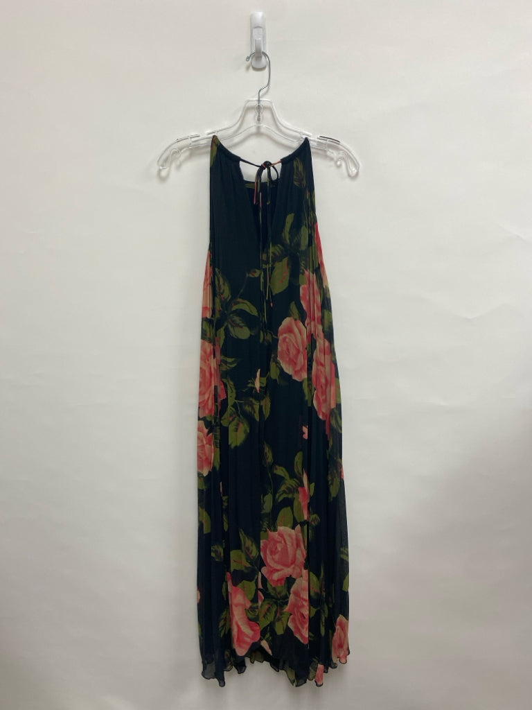 Anthropologie Size XS Black Green/Pink Flowers Sleeveless Ladies Dress