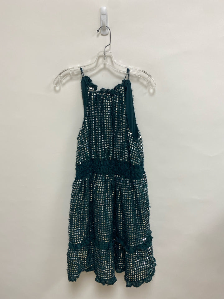 NWT Anthropologie Size L Forest Green Silver Sequins Sleeveless Ladies Dress