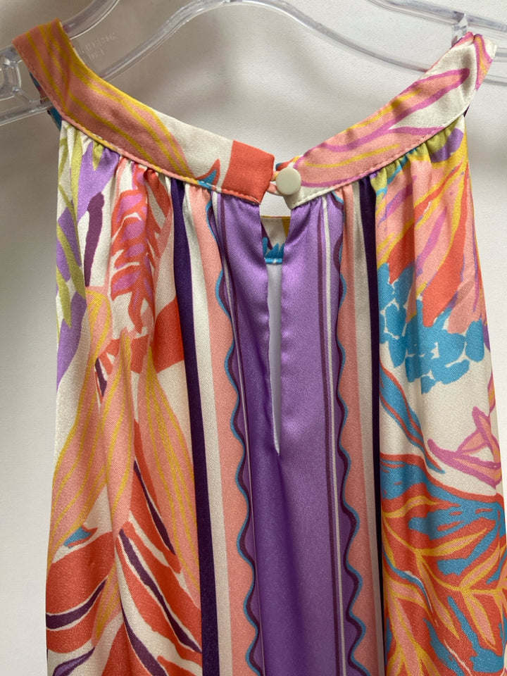 Jade Brand Size S Peach Lavender/Multi Leaves Sleeveless Ladies Dress