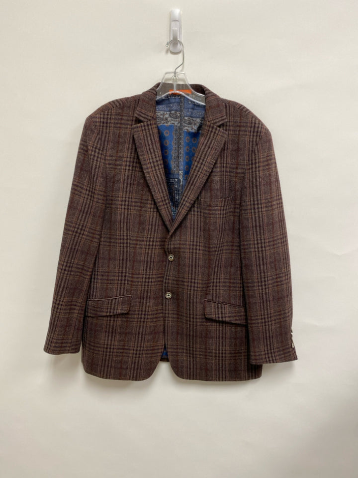 Tallia Size 44R Burgundy Tan/Gray Plaid Men&