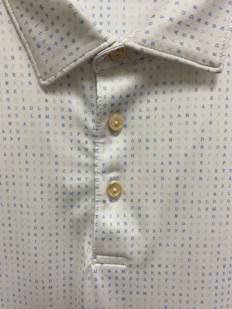 Peter Millar Size L White Blue Letters Polo Men&