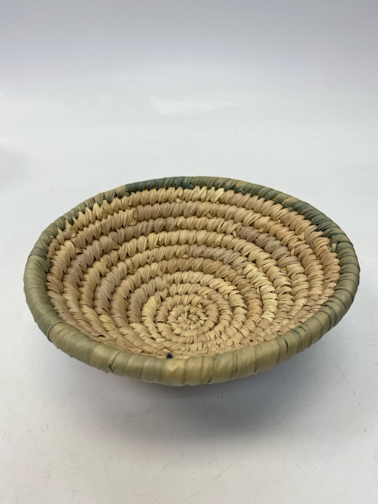 Natural Sage Trimmed Basketweave Basket