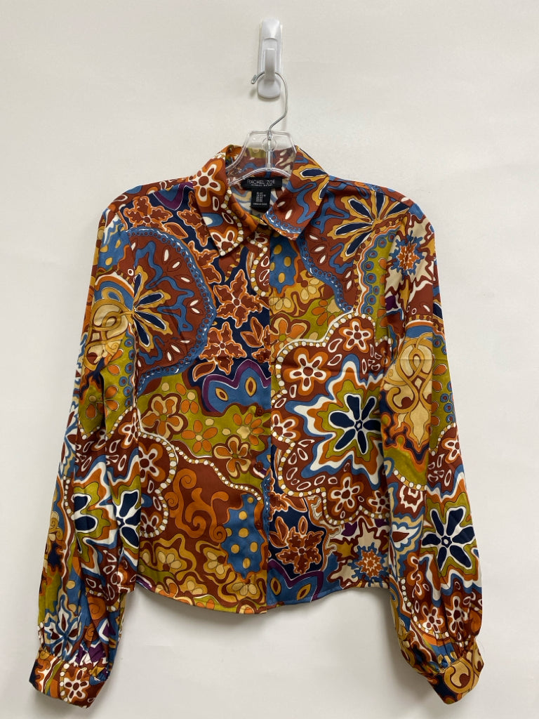 RACHEL ZOE Size XS Blue/Tan Brown/Cream Floral Ladies Top