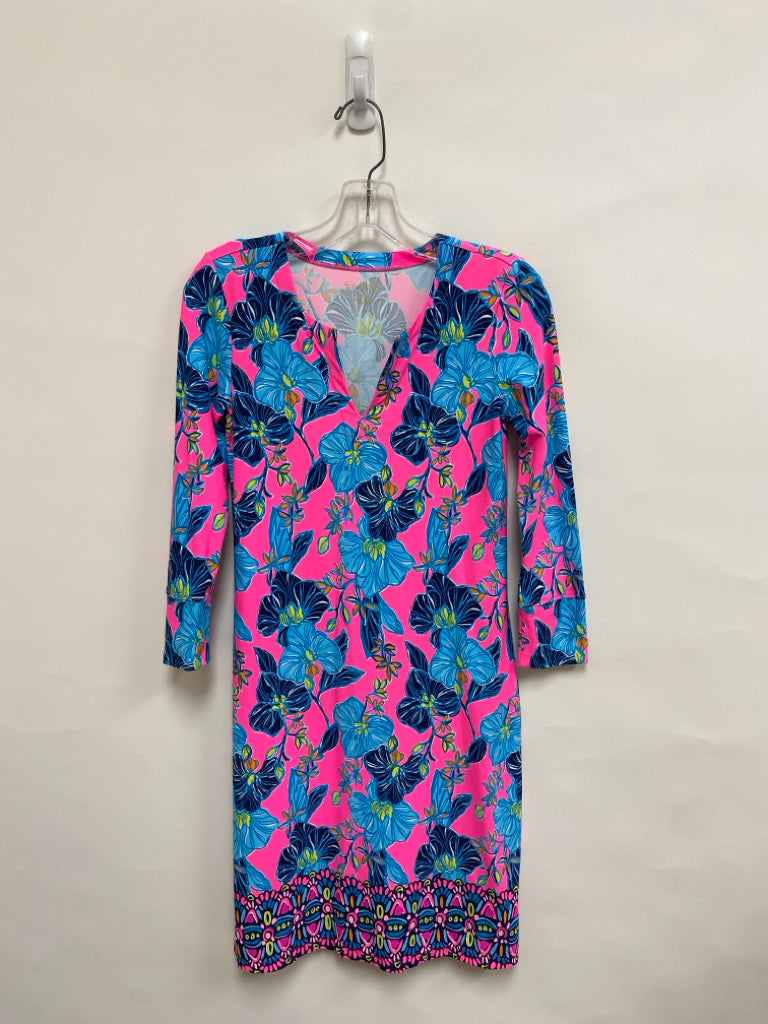 LILLY PULITZER Size XXS Neon Pink Navy/Blue V Neck Ladies Dress