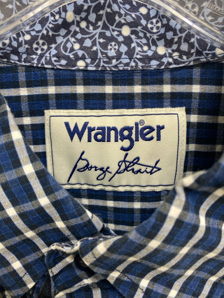 Wrangler Size XXL Navy White/Black Plaid Button Up Men&