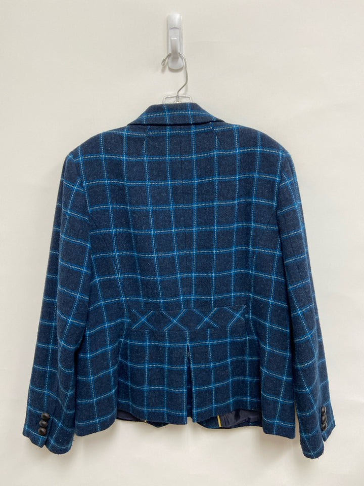 Talbots Size 14 Navy Turquoise Windowpane Wool Blend Ladies Jacket