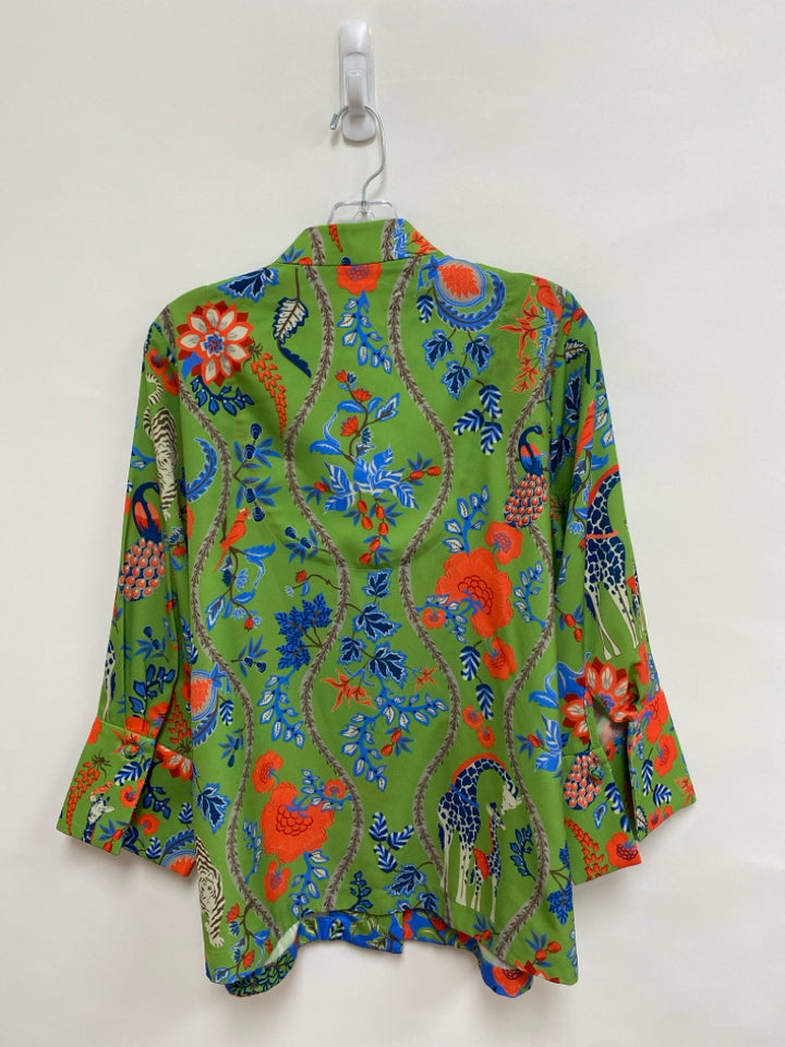 Gretchen Scott Size XL Green Orange/Blue Animals Ladies Top
