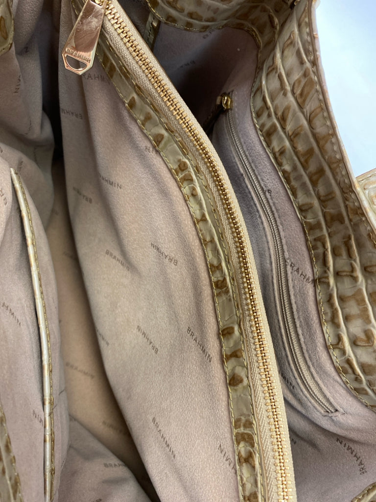 Brahmin Tan Gold Embossed Leather Handbag