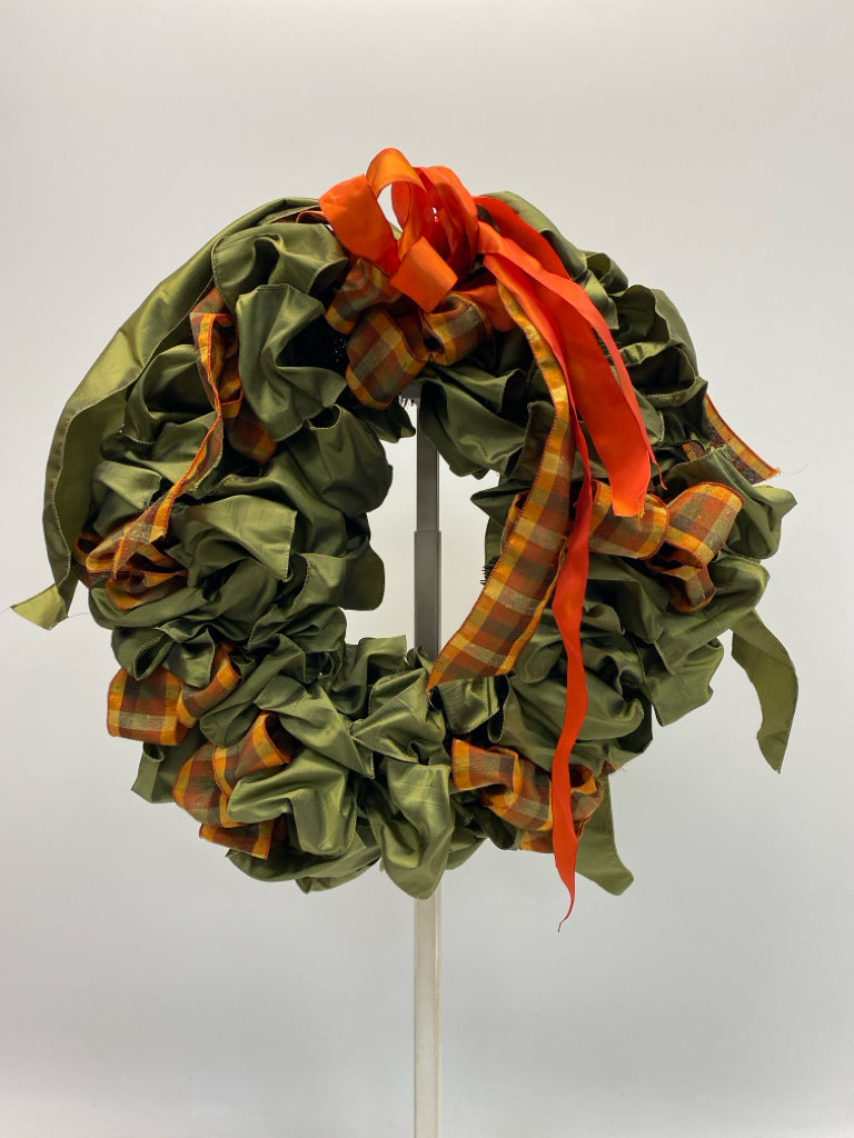 Olive Green Orange Checkered Wreath