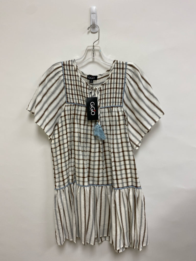 NWT GiGiO Size M Cream Gray/Brown Texture Button Up Ladies Dress