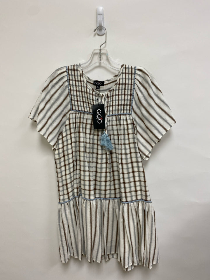 NWT GiGiO Size M Cream Gray/Brown Texture Button Up Ladies Dress