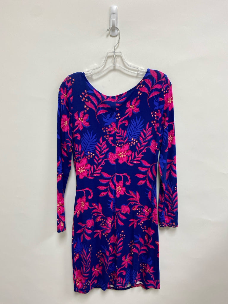 LILLY PULITZER Size M Navy Hot Pink Flowers Ladies Dress