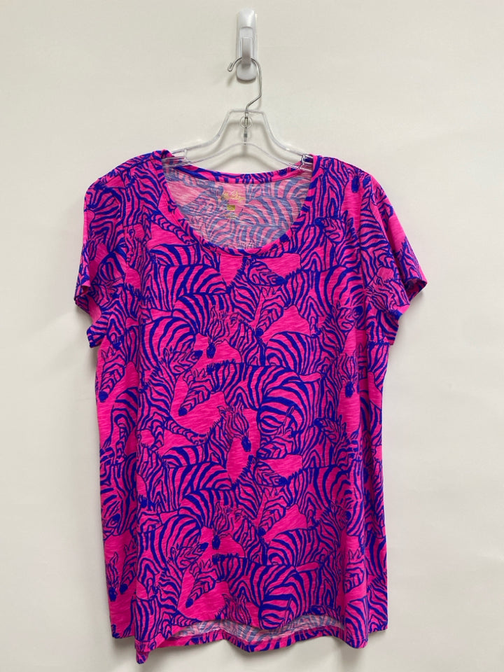 LILLY PULITZER Size XL Pink Royal Blue Zebra Print Ladies Top