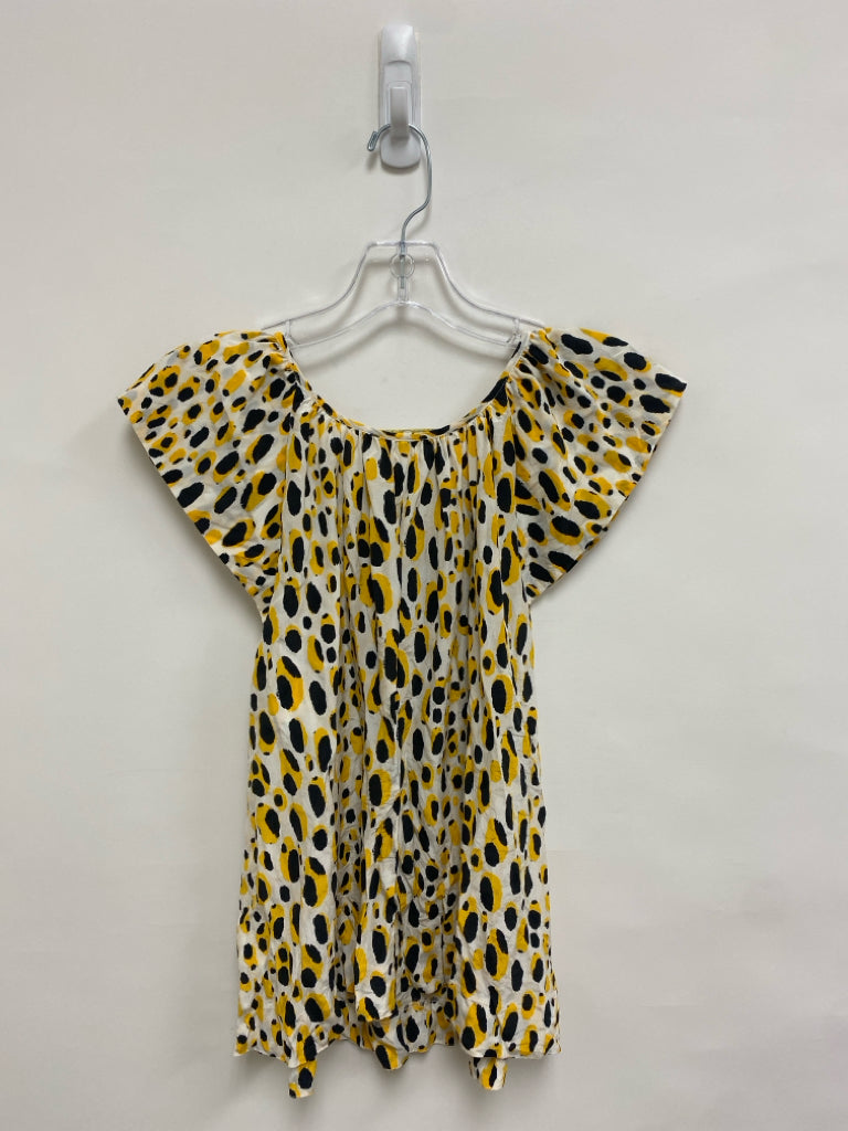 Marie Oliver Size XS White Yellow/Black Shapes Silk Ladies Top