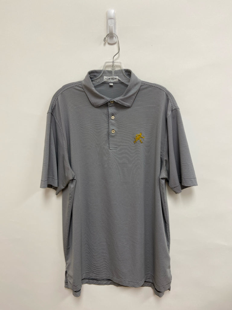 Peter Millar Size L Gray White Striped Polo Men&