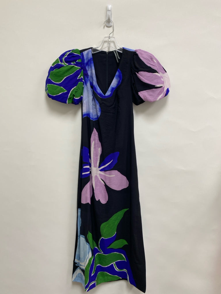 Anthropologie Size XXSP Black Lavender/Blue Flowers Maxi Petite Dress