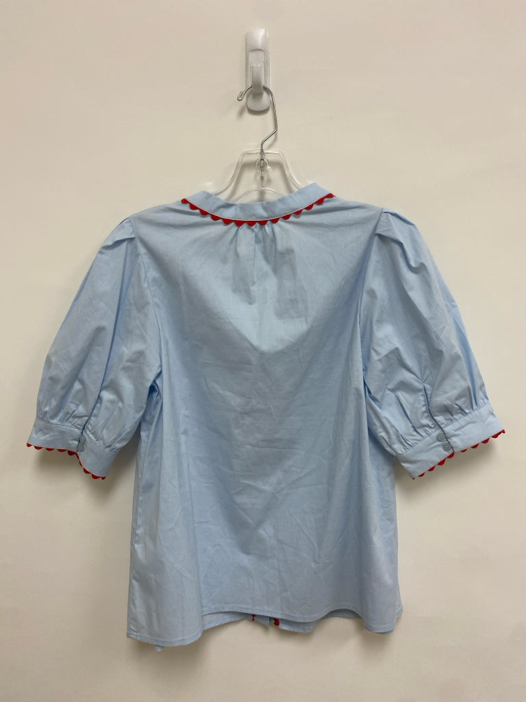 NWT Size XS Powder Blue Red Trimmed Ladies Top