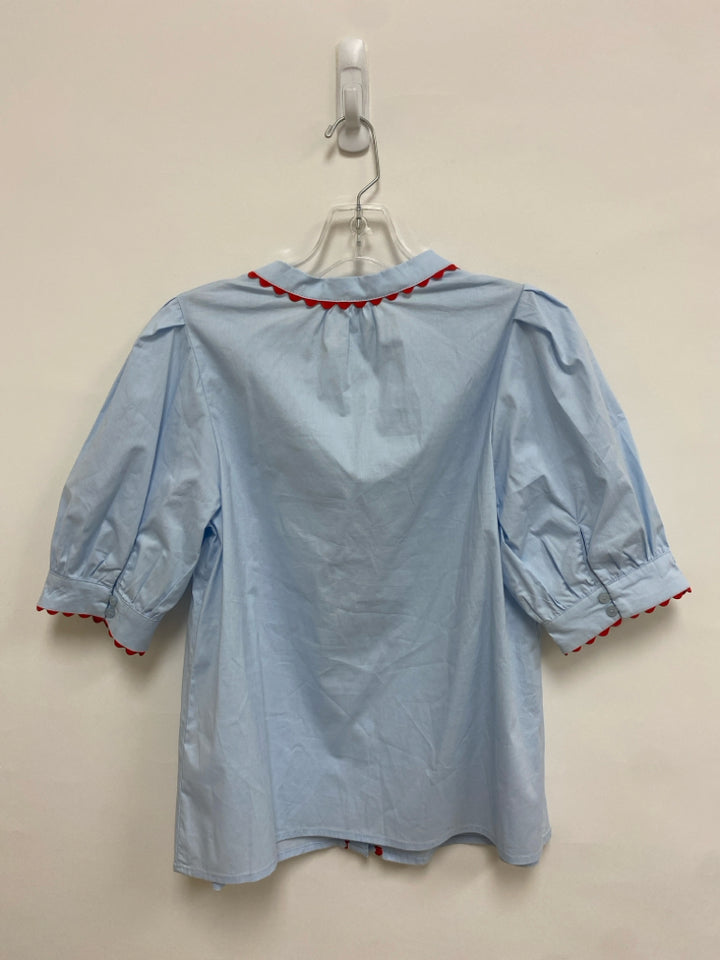 NWT Size XS Powder Blue Red Trimmed Ladies Top
