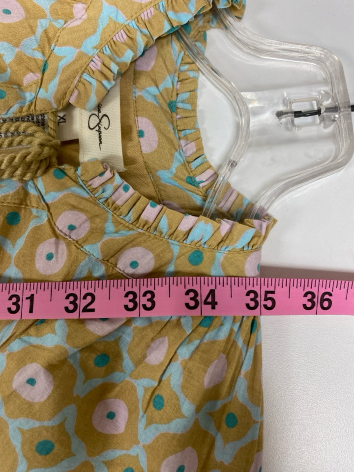 Jessica Simpson Size XL Tan Blue/Lavender Print Ladies Dress