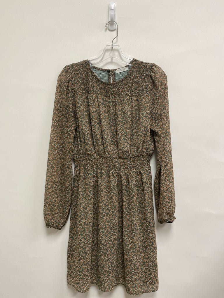 Paper Crane Size S Olive Green Tan Smocking Long Sleeve Ladies Dress