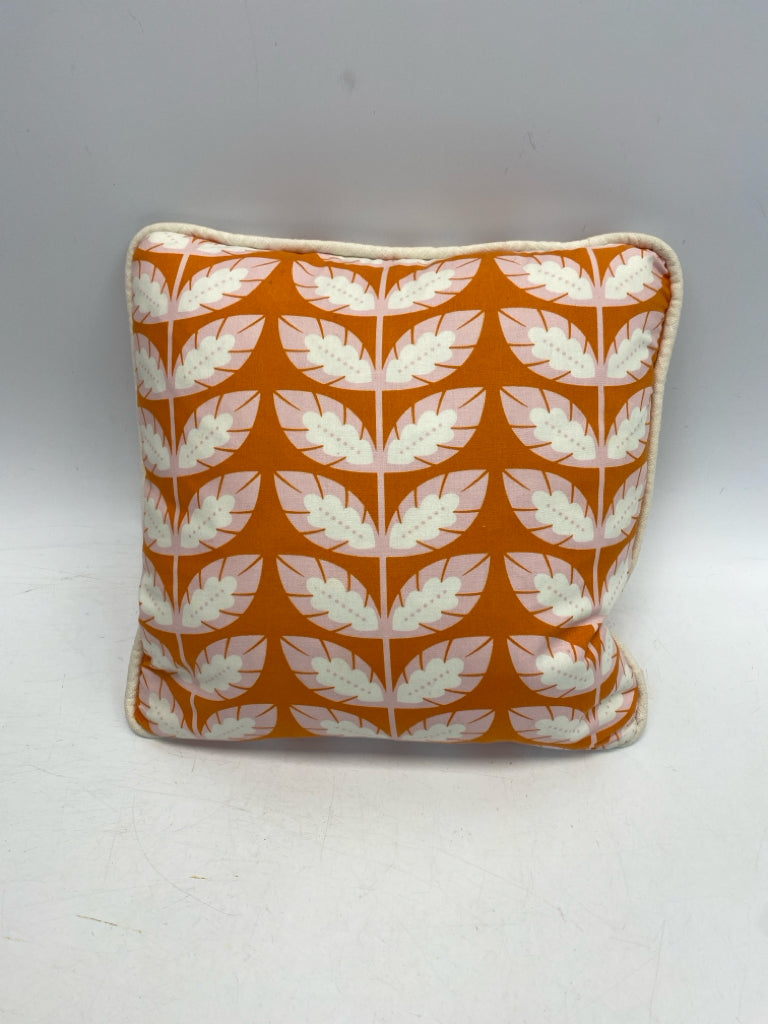Orange Pink/Cream Leaves Fabric Pillow