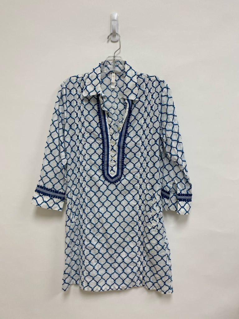Size XS White Navy/Aqua Print Ladies Coverup