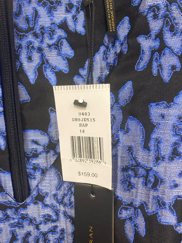 NWT Donna Karan Size 14 Black Blue Floral Sleeveless Ladies Dress