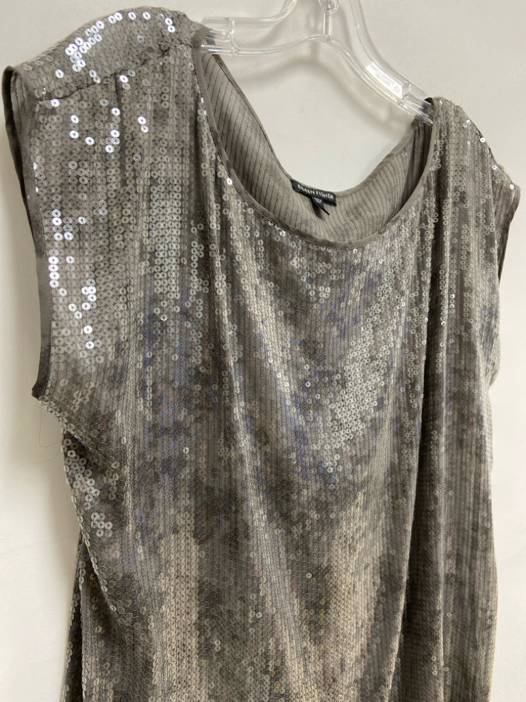 Eileen Fisher Size L Gray Clear Sequins Silk Ladies Top