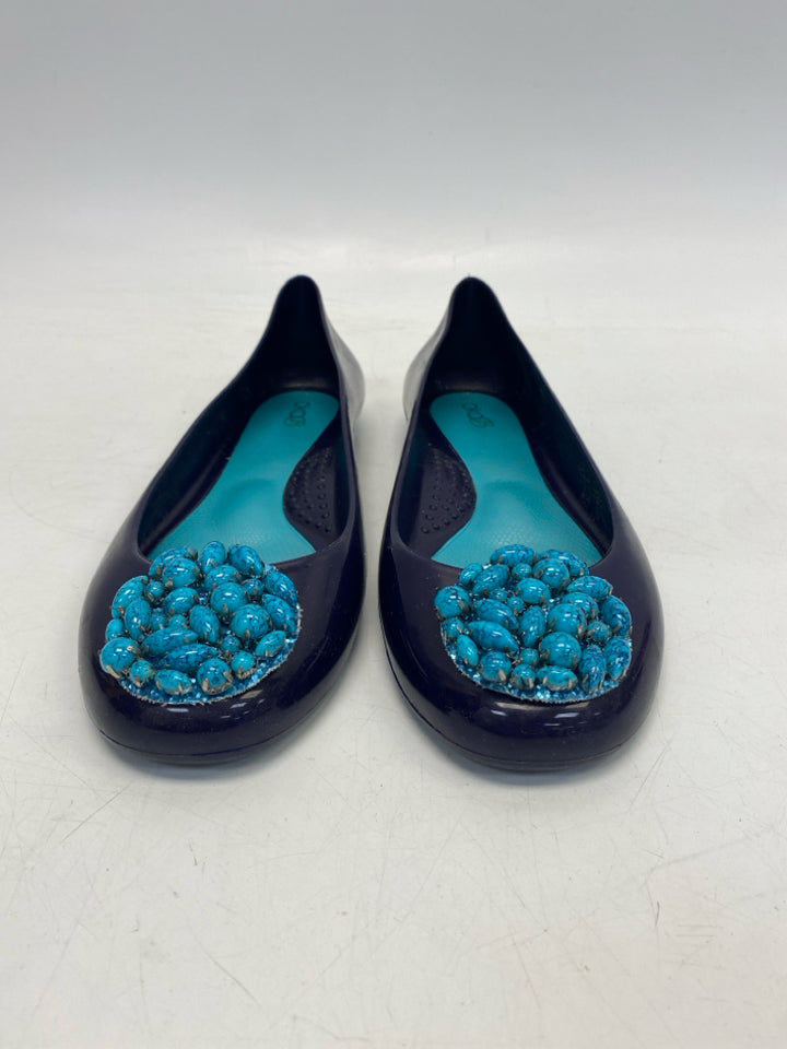 Oka B US Shoe Size 8 Dark Purple Turquoise Jelly Flats