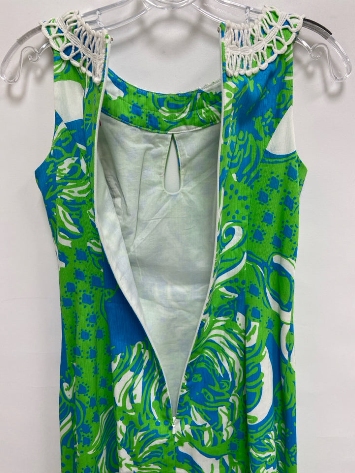 LILLY PULITZER Size 00 Blue/White Lime Green Maxi Ladies Dress