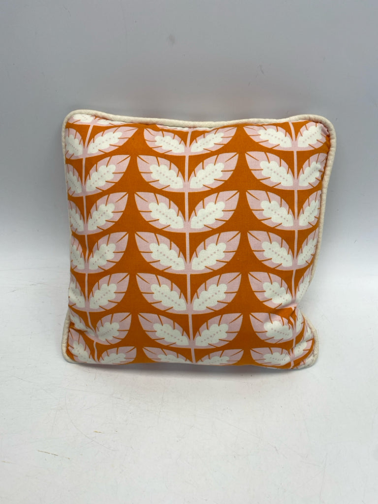 Orange Pink/Cream Leaves Fabric Pillow