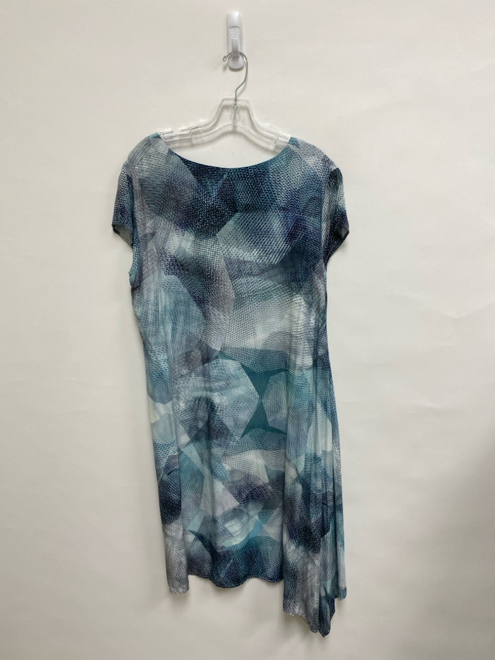 Size L Aqua/Black Turquoise/gray Abstract V Neck Ladies Dress