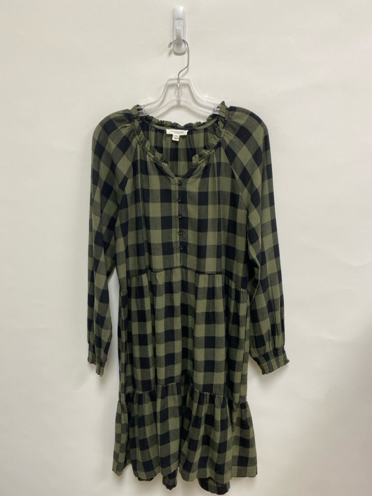 beachlunchlounge Size M Olive/Black Gingham Long Sleeve Ladies Dress
