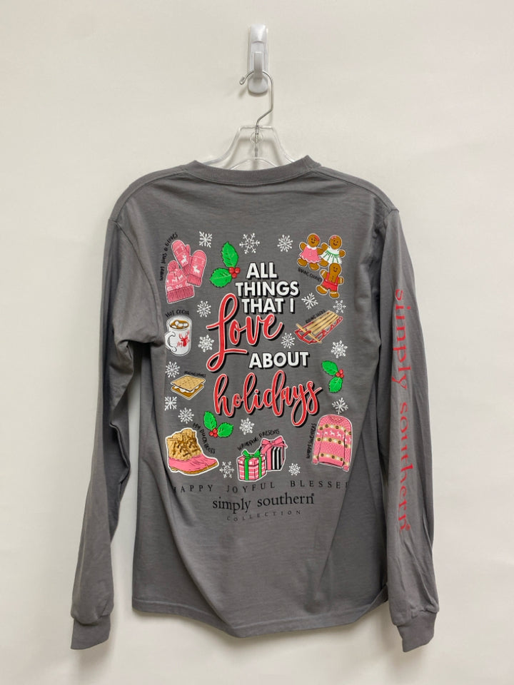 NWT Simply Southern Size S Gray White/Multi Christmas Ladies Top