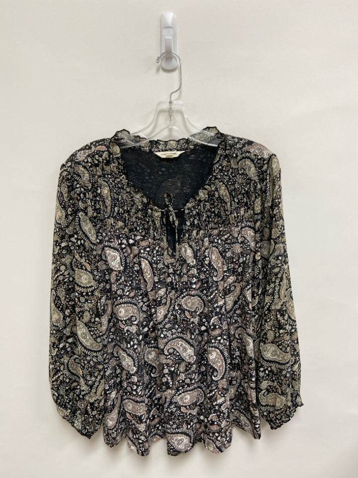Lucky Brand  SIZE  1X Black Tan/Gray Paisley Plus Size Top
