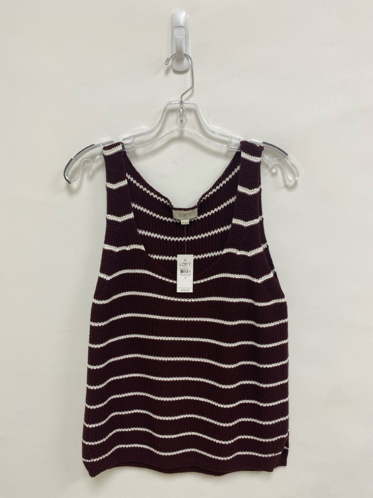 NWT LOFT Size M Brown White Striped Sleeveless Ladies Sweater
