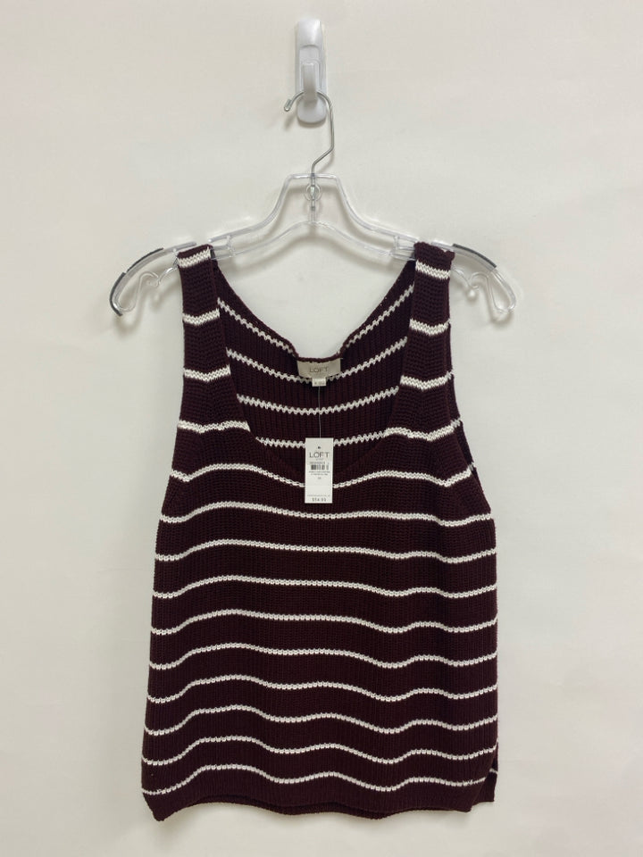 NWT LOFT Size M Brown White Striped Sleeveless Ladies Sweater