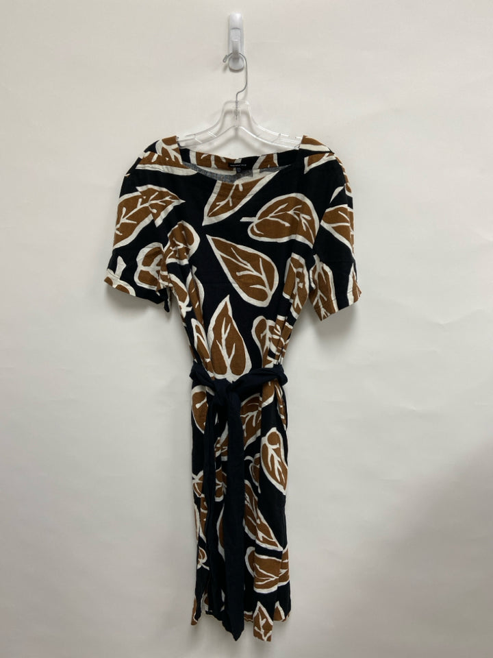 WhoWhatWear  SIZE  XXL Black Brown/White Leaves Linen Blend Plus Size Dress