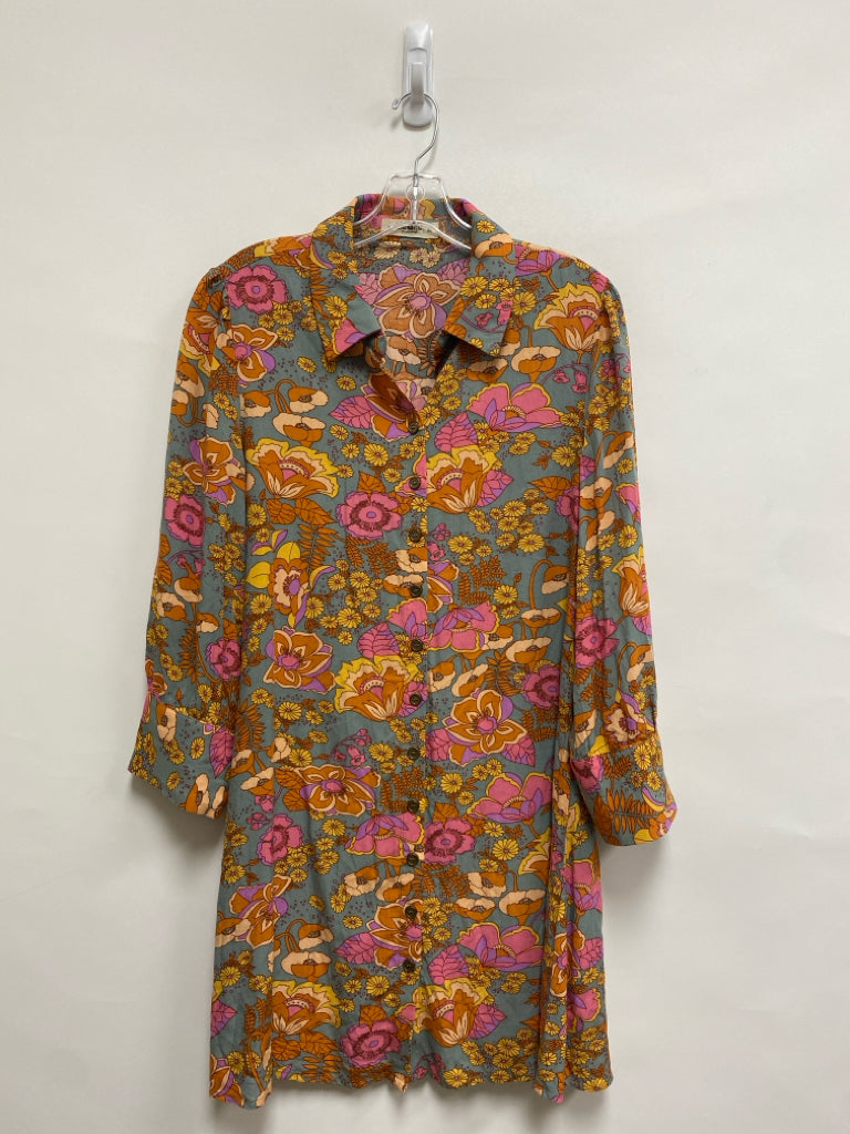 Natural Life Size M Gray Orange/Pink Flowers Ladies Dress