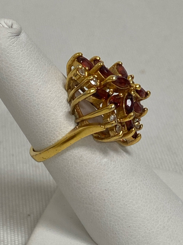 Gold Color Amber Flowers Ring